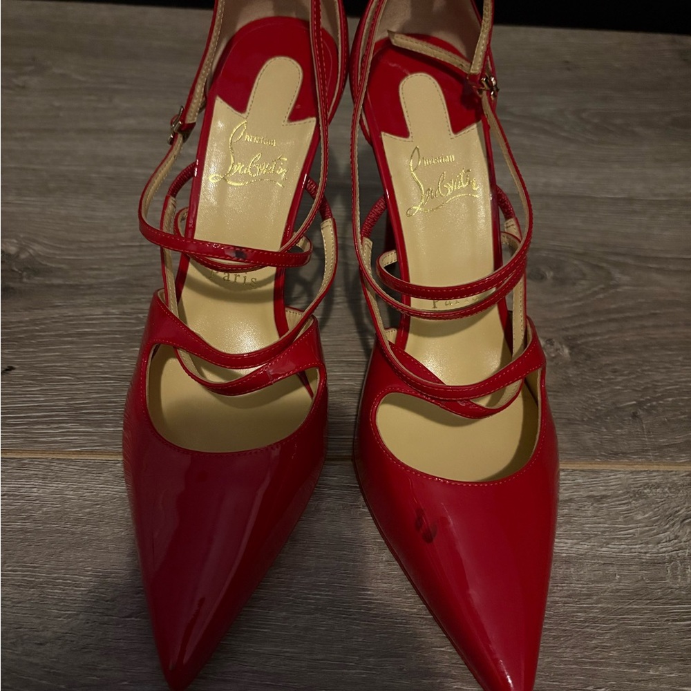 Christian Louboutin Red Patent Multi-Strap Pointed Pumpsg